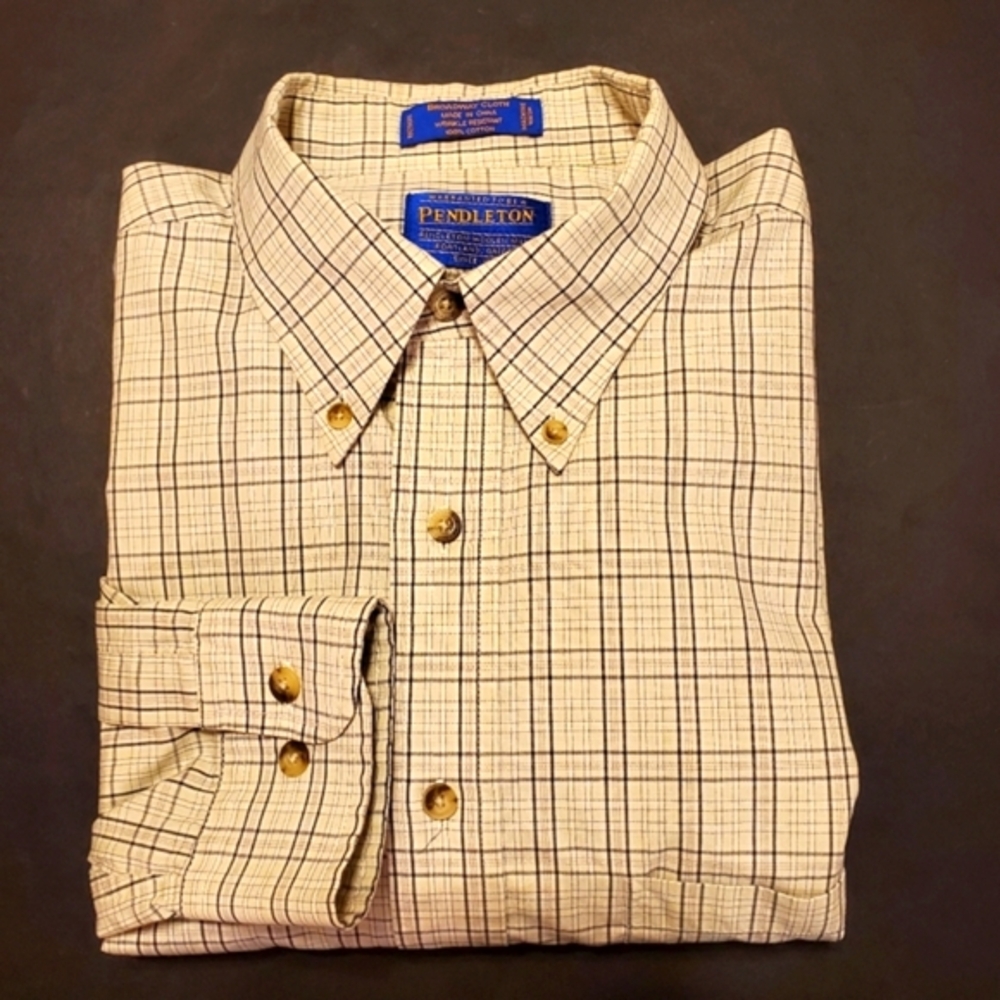 Pendleton Tan Grid Men's Casual Long Sleeve Shirt Size Large